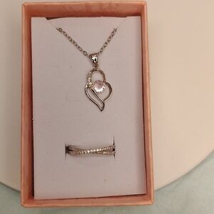 Silver and pink stone with ring set